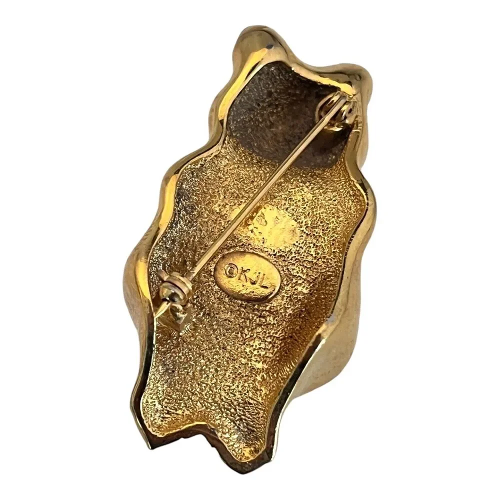 Vintage 1980s KJL Frog Brooch Simulated Pearl Belly Gold Tone Figural Pin - 9C